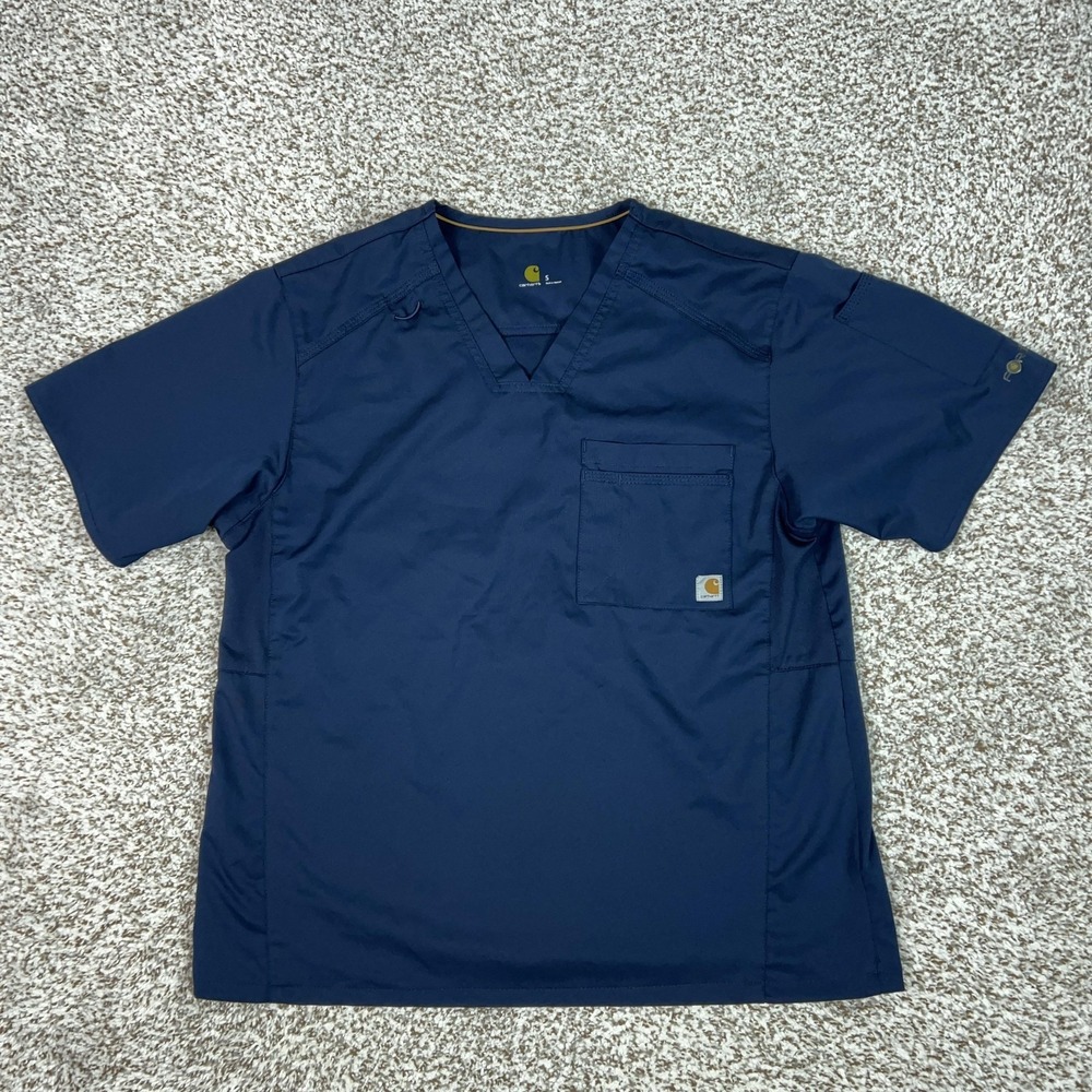 Carhartt Shirt Mens Small Blue Scrub Top‎ Force V Neck Pocket Workwear Nurse